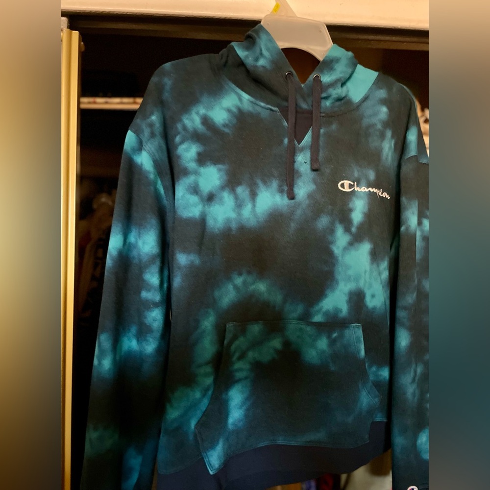 Champion Blue and Black Tie-Dye Hoodie